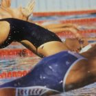 The start of the 100-meter backstroke preliminary at the 1984 Olympics, in Los Angeles.