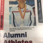 Front page of an article about Betsy’s 1986 World Champions gold medal win, in Spain, for the 100-meter backstroke.