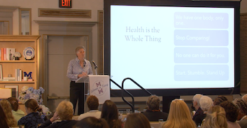 Betsy Mitchell speaking at the Mercersburg Academy Women in Focus Symposium, “Strive to Thrive"